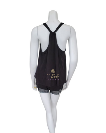 Flora Nikrooz Q81069 Stephanie Black Knit PJ's Cami Set myselflingerie.com